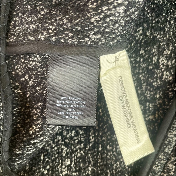 Ann Taylor Petite • Wool Blend Coat Black Gray Funnel Neck Zip Up Mid Length - Picture 10 of 10